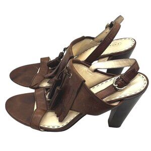 Coach Genaveeve Kiltie Tassel Heeled Leather Sandals 9.5 Western Boho Fringe 4"